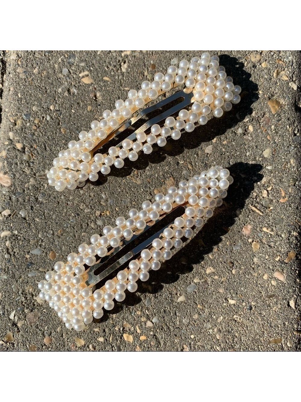 Ivory Pearl Embellished Clip On Barrettes Pair Glam Prom Wedding Dressy Dance - Picture 2 of 10